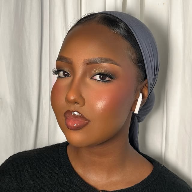 Bronzed glam with headwrap